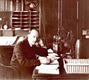 Herbert Schofield at his desk at Loughborough Technical Institute circa 1917