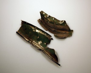 Shrapnel from the night of the Zeppelin raid, currenty on display in the Carillon War Memorial Museum. (Photo sourced from http://www.leics.gov.uk/revealed_objects_zeppelin.htm)