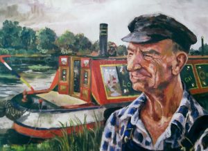 Jack Monk, lock-keeper, painted beside 'Owl' by Jennifer Harkin, sometime in the 1970s